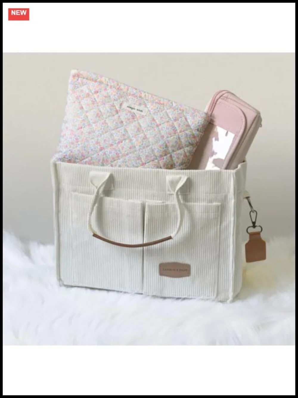 Large Quilted Floral Cotton Makeup Bag with Zipper, Travel Toiletry Organizer